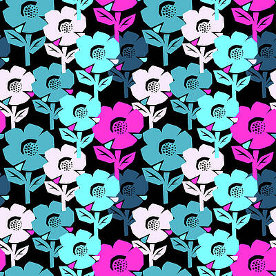 Wall Art featuring the digital art Exotic Flowers Seamless Pattern by Olgalis