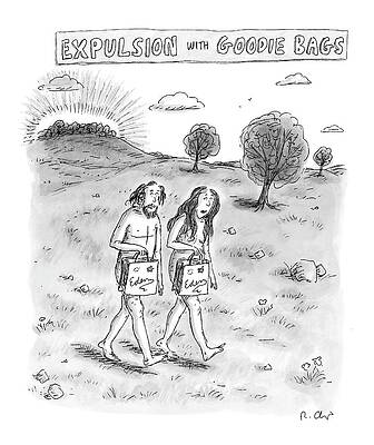 Adam Wall Art featuring the drawing Expulsion With Goody Bags by Roz Chast