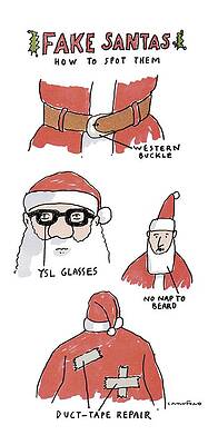 Santa Claus Wall Art featuring the drawing Fake Santas by Michael Crawford