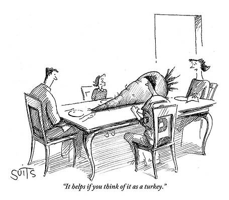 Vegetable Drawing - Family Around Dinner Table With Enormous Carrot by Julia Suits