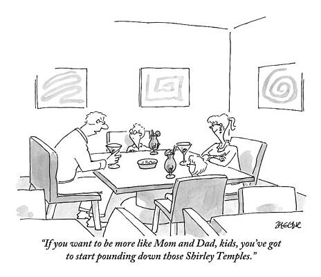 Temple Drawing - Family Around Table by Jack Ziegler