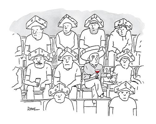 Wine Drinker Among Cheeseheads Drawing