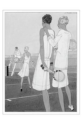 Sports Digital Art - Fashion Illustration Of Women On A Tennis Court by Jean Pages