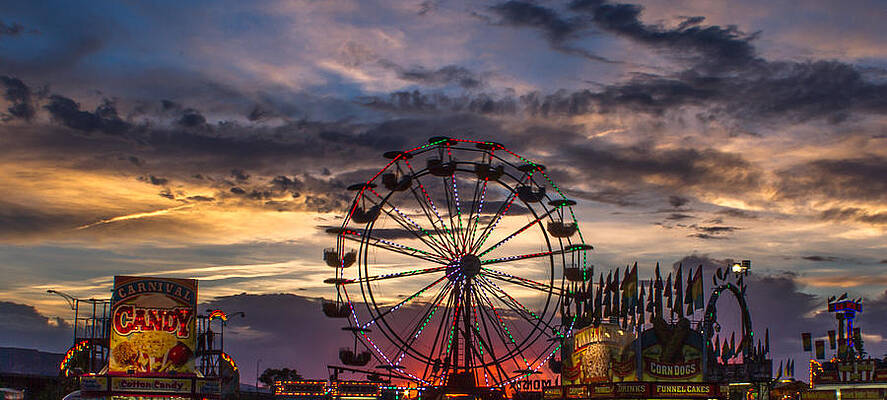 Colorado Photograph - Ferris Wheel At Sunset Pano by Jeff Stoddart
