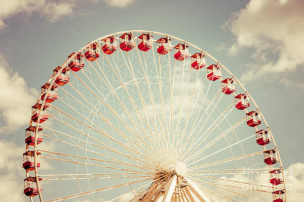 Illinois Wall Art featuring the photograph Ferris Wheel Chicago Navy Pier Vintage Photo by Paul Velgos