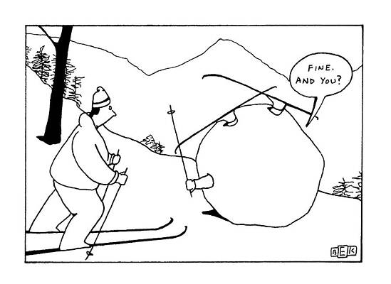 Skiing with a Snowball Friend Drawing