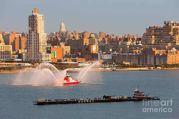Wall Art featuring the photograph Fire Boat And Manhattan Skyline V by Clarence Holmes