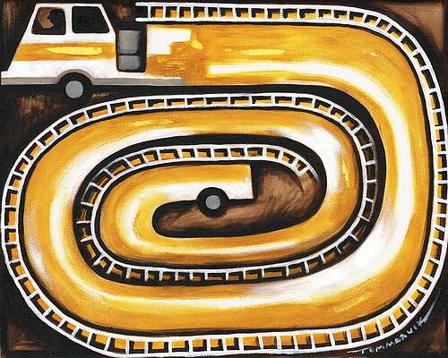 Cool Painting - Tommervik Yellow Fire Truck Firefighter Art Print by Tommervik