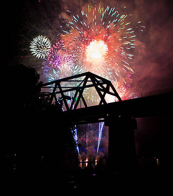 Ohio Wall Art featuring the photograph Fireworks Over Bridge by Jonny D