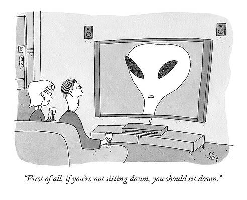 Alien Wall Art featuring the drawing First Of All by Peter C. Vey