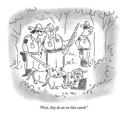 Police and Dogs Conducting Online Search Drawing