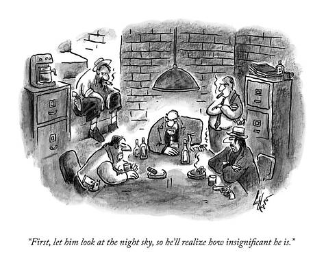 Sky Drawing - Five Mobsters Meet In A Dim Basement by Frank Cotham