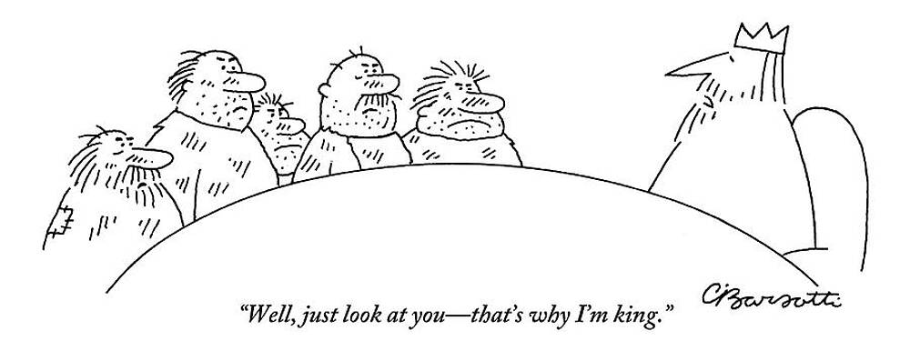 Round Drawing - Five Scruffy Looking Men Sit At A Round Table by Charles Barsotti