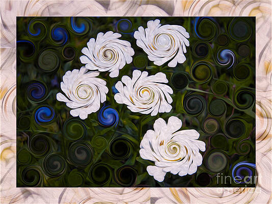 Summer Painting - Five White Flowers In An Abstract Garden by Omaste Witkowski