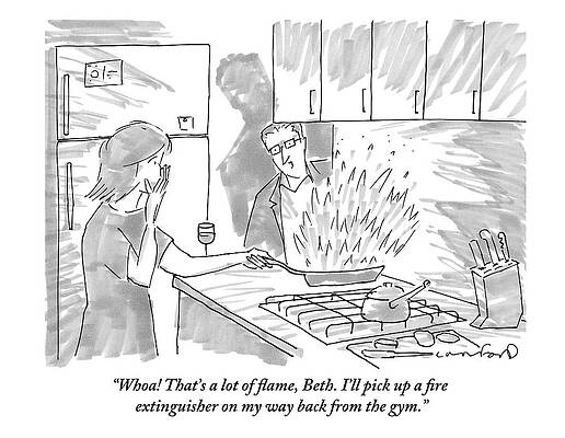 Cooking Drawing - Flames Are Shooting Out Of A Frying Pan by Michael Crawford