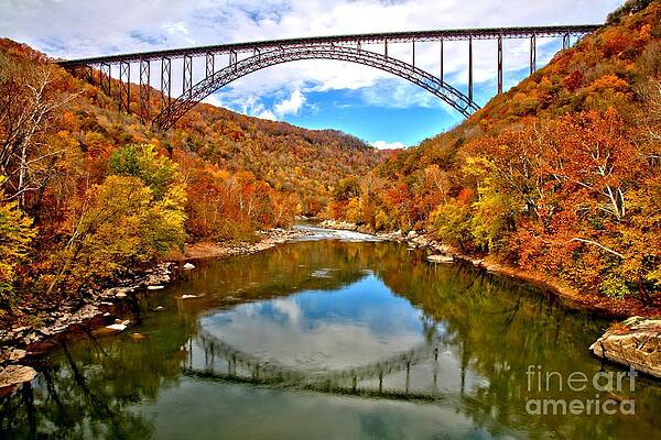 Majestic Autumn Bridge Reflection Wall Art