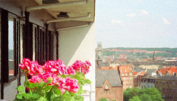 Reflection Wall Art featuring the painting Flowers On The Balcony by Jeffrey Kolker