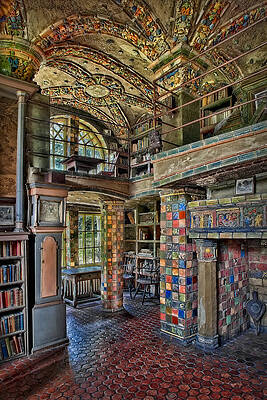 Colorful Library Interior with Arched Ceiling Wall Art
