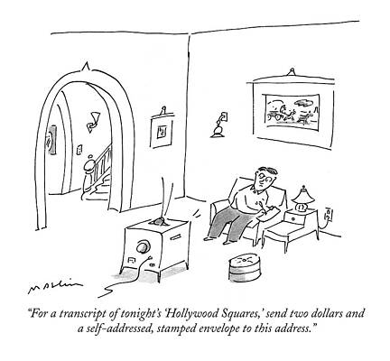 Hollywood Wall Art featuring the drawing For A Transcript Of Tonight's 'hollywood Squares by Michael Maslin