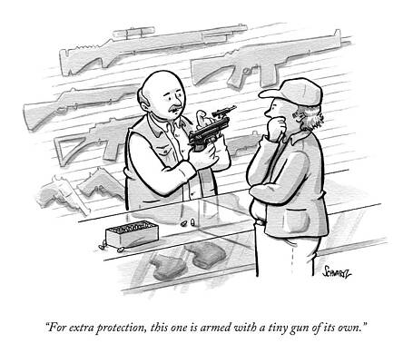 Gun Drawing - For Extra Protection by Benjamin Schwartz