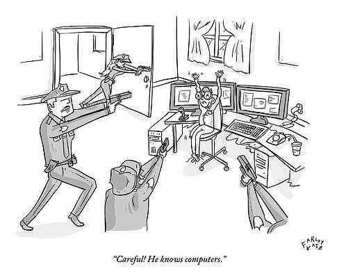 Gun Drawing - Four Cops Swarm by Farley Katz