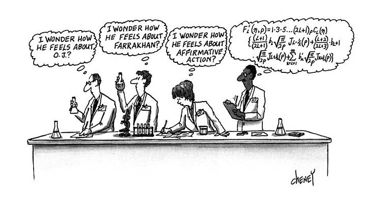 Lab Wall Art featuring the drawing Four Scientists Working In A Lab by Tom Cheney