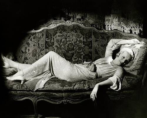 Vintage Glamour Woman on Sofa Photograph