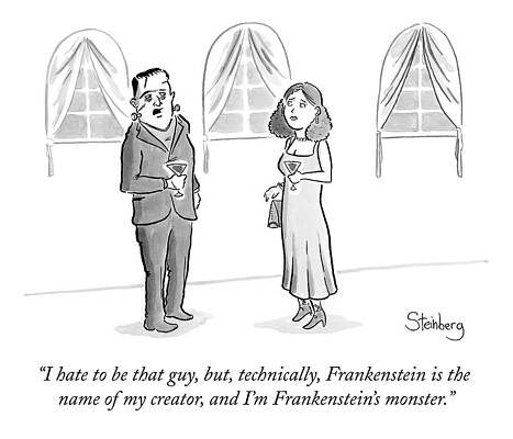 Name Wall Art featuring the drawing Frankenstein's Monster Speaks To A Woman by Avi Steinberg