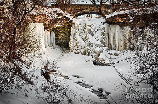 Frozen Waterfall Underneath Stone Bridge Wall Art