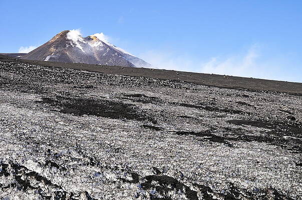 Color Image Wall Art featuring the photograph Fumarole And Snow Field On Mount Etna by Sami Sarkis Photography