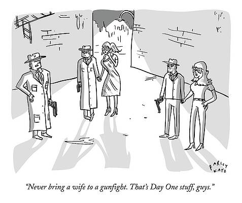 Alley Wall Art featuring the drawing Gangsters Assemble In An Alley by Farley Katz