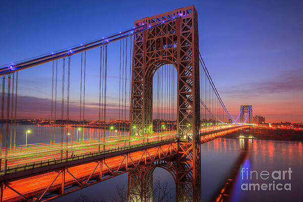 Wall Art featuring the photograph George Washington Bridge Morning Twilight I by Clarence Holmes