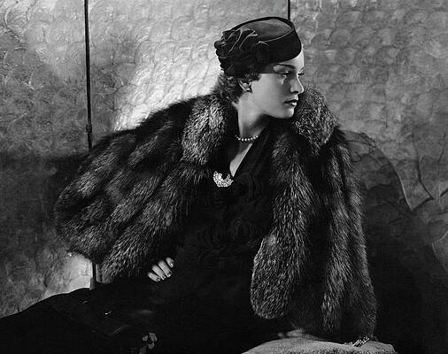 Elegant Woman in Vintage Fur Coat Wall Art