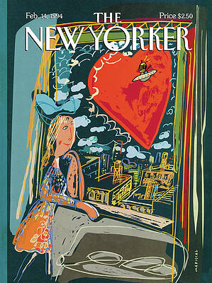 Girl Dreaming with Heart and Spaceship Wall Art