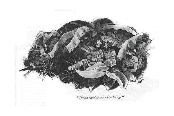 Teen Wall Art featuring the drawing Gittern Must've Lied About His Age by Richard Decker