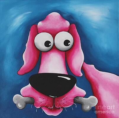Playful Cartoon Dog with Pink Fur Wall Art