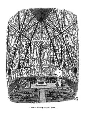 Church Interior with Large Windows Drawing