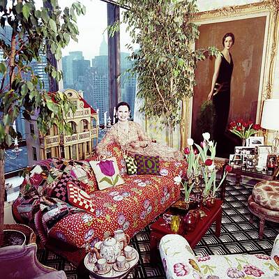 Colorful Eclectic Living Room with Portrait Photograph