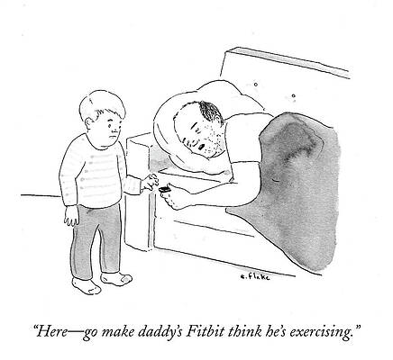 Humorous Fitbit Cartoon Scene Drawing