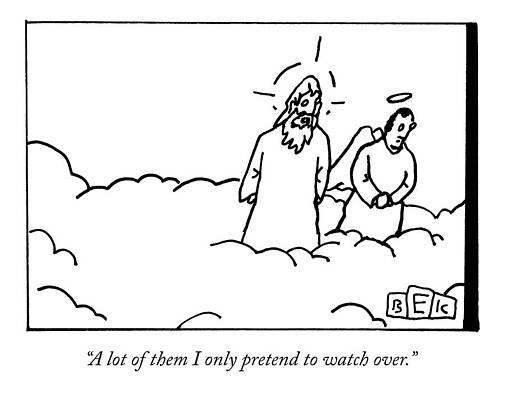 Prayer Drawing - God Talks To An Angel by Bruce Eric Kaplan