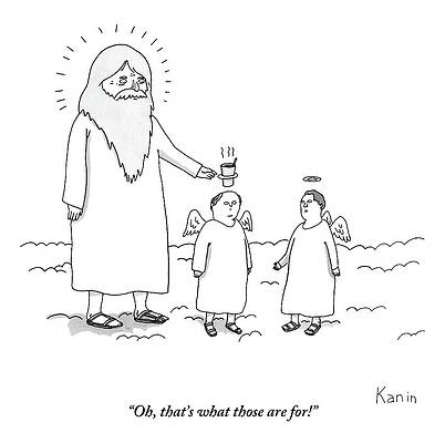 Heaven Wall Art featuring the drawing God Uses An Angel's Halo As A Cup Holder. Oh by Zachary Kanin