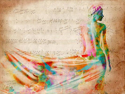 Colorful Silhouette over Sheet Music Digital Art
