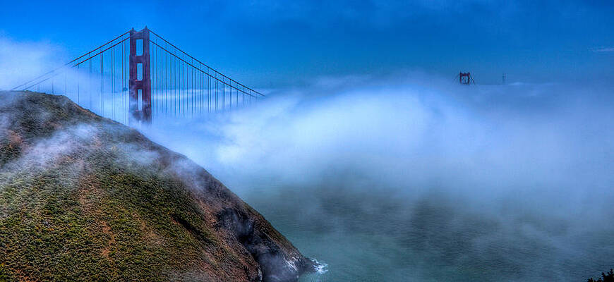 Architecture Wall Art featuring the photograph Golden Gate Bridge In The Fog by Jonny D