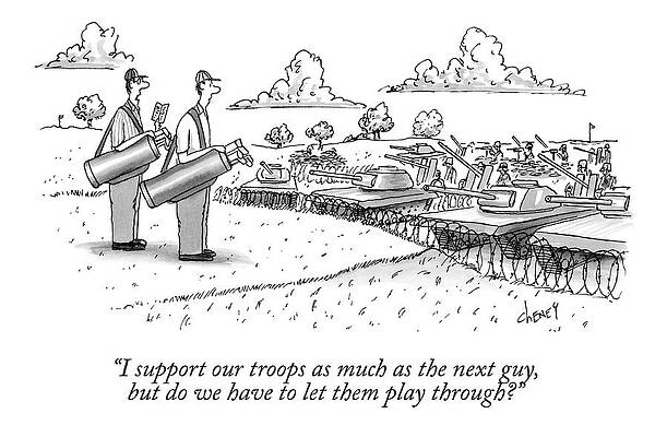 Wall Art featuring the drawing Golfing Through A Warzone by Tom Cheney