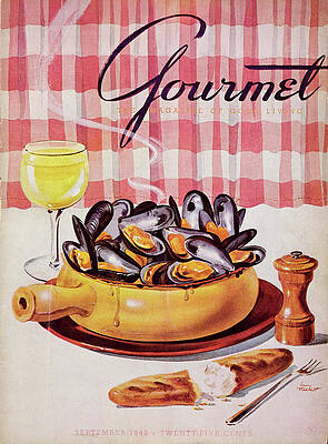 Vintage Gourmet Magazine Cover with Mussels Wall Art