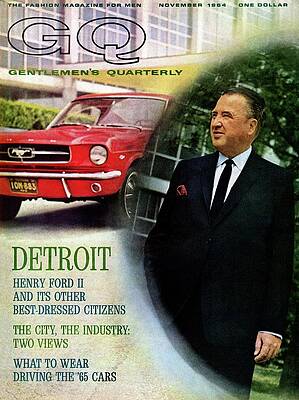 Car Photograph - Gq Cover Of Henry Ford II And 1965 Ford Mustang by Richard Nones