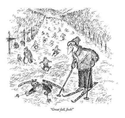 Skiing Mishap Humor Drawing