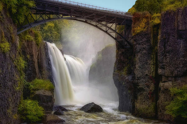 Majestic Waterfall Under Bridge Wall Art