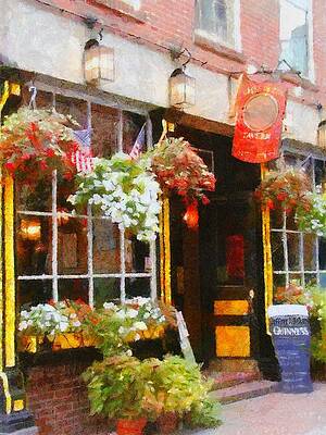 Quaint Tavern with Hanging Baskets Wall Art