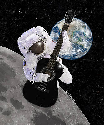 Astronaut Playing Guitar on the Moon Digital Art